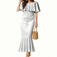 Peniamina Gospel Day Niue Mermaid Dress Cross Dove Hiapo Pattern White LT14 Women White - Polynesian Pride