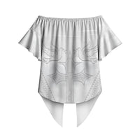 Peniamina Gospel Day Niue Off Shoulder Wrap Waist Top Cross Dove Hiapo Pattern White LT14 - Polynesian Pride