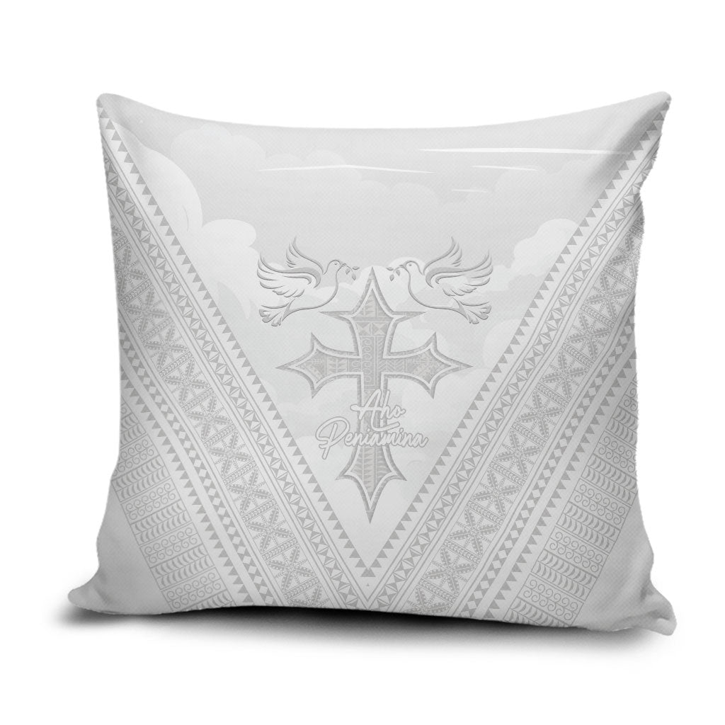 Peniamina Gospel Day Niue Pillow Cover Cross Dove Hiapo Pattern White LT14 White - Polynesian Pride
