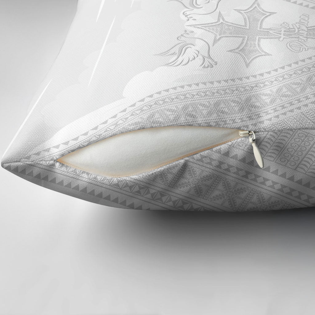 Peniamina Gospel Day Niue Pillow Cover Cross Dove Hiapo Pattern White LT14 - Polynesian Pride
