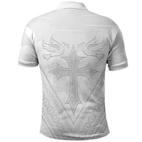 Peniamina Gospel Day Niue Polo Shirt Cross Dove Hiapo Pattern White LT14 - Polynesian Pride