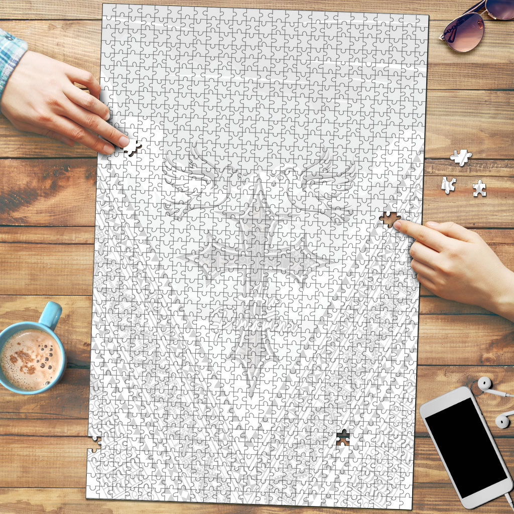 Peniamina Gospel Day Niue Puzzle Cross Dove Hiapo Pattern White LT14 White - Polynesian Pride