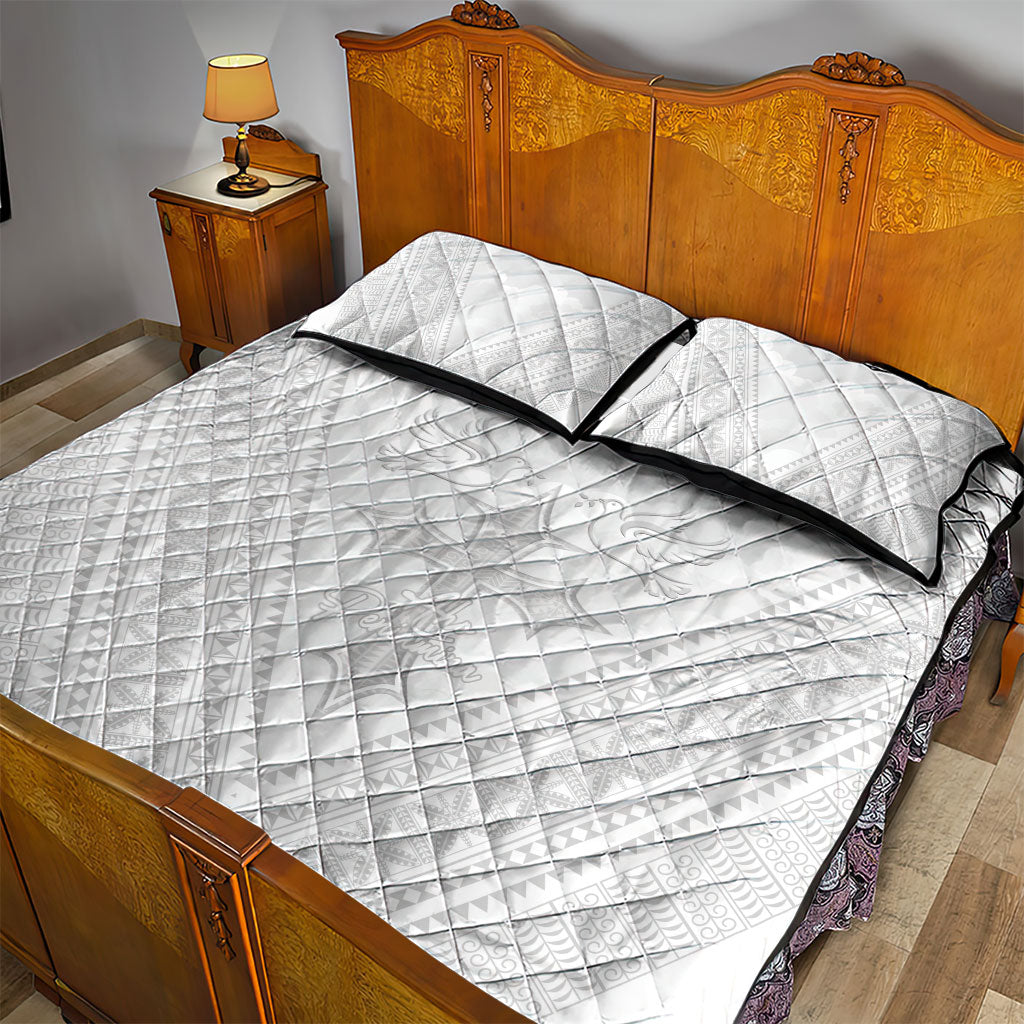 Peniamina Gospel Day Niue Quilt Bed Set Cross Dove Hiapo Pattern White LT14 - Polynesian Pride