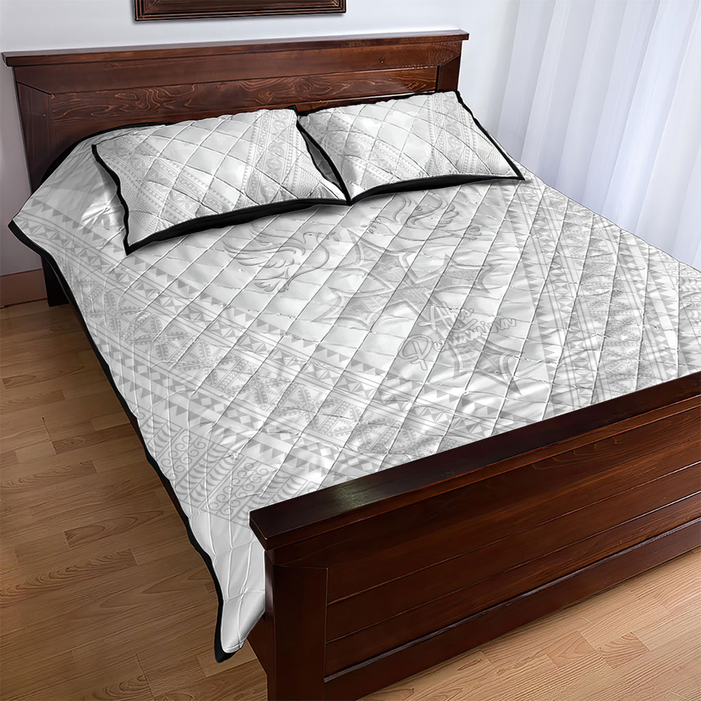 Peniamina Gospel Day Niue Quilt Bed Set Cross Dove Hiapo Pattern White LT14 - Polynesian Pride