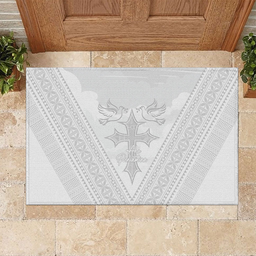 Peniamina Gospel Day Niue Rubber Doormat Cross Dove Hiapo Pattern White LT14 White - Polynesian Pride