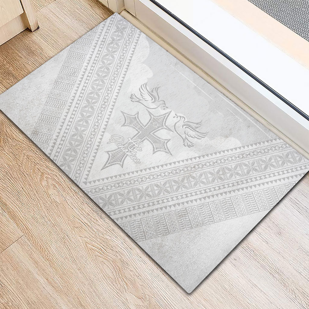 Peniamina Gospel Day Niue Rubber Doormat Cross Dove Hiapo Pattern White LT14 - Polynesian Pride
