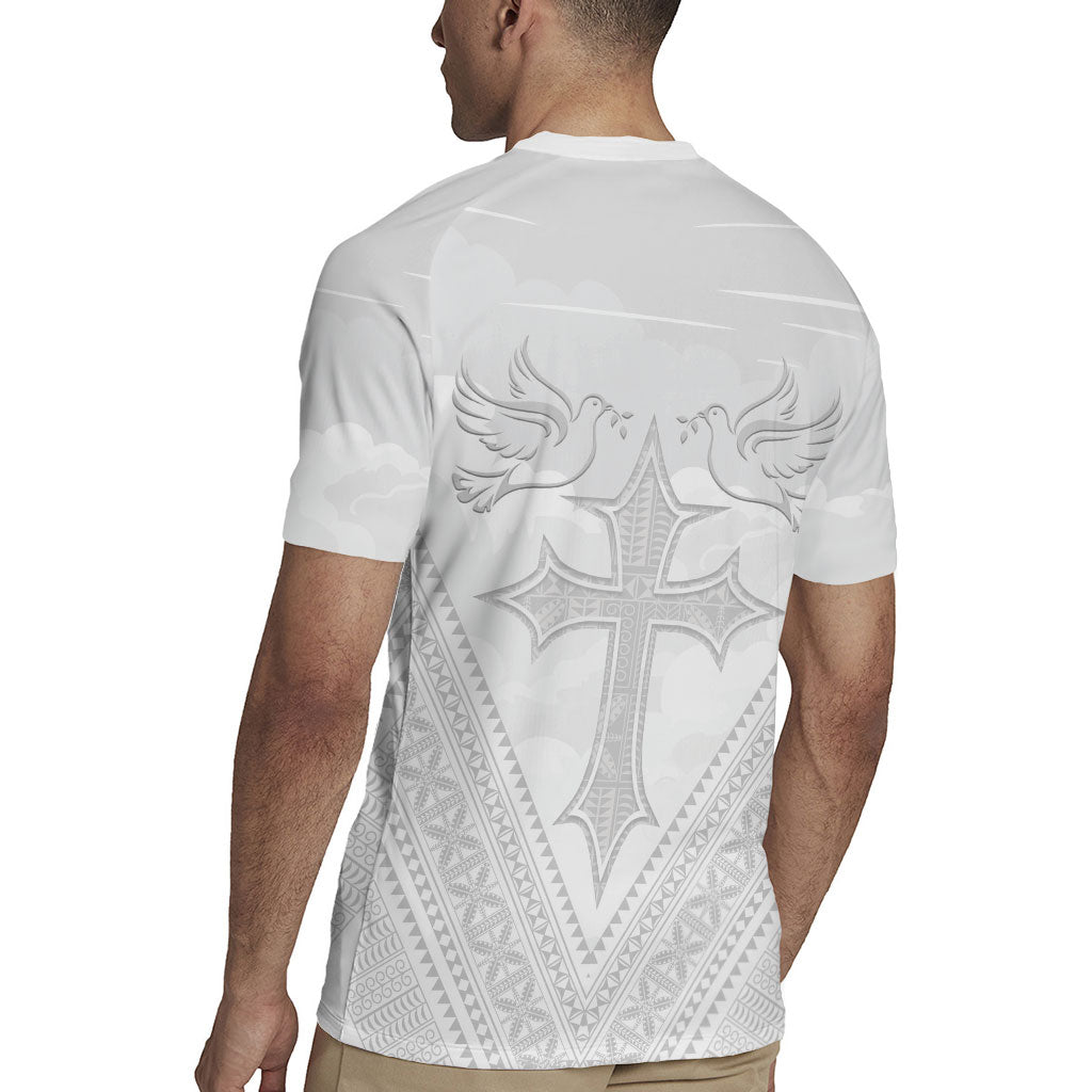 Peniamina Gospel Day Niue Rugby Jersey Cross Dove Hiapo Pattern White LT14 - Polynesian Pride