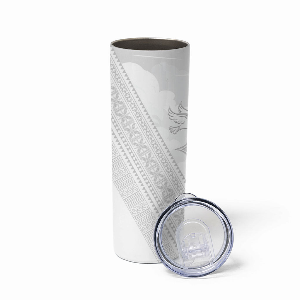 Peniamina Gospel Day Niue Skinny Tumbler Cross Dove Hiapo Pattern White LT14 - Polynesian Pride