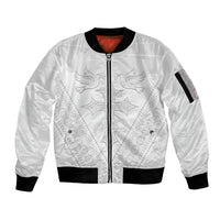 Peniamina Gospel Day Niue Sleeve Zip Bomber Jacket Cross Dove Hiapo Pattern White LT14 Unisex White - Polynesian Pride