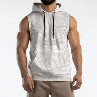 Peniamina Gospel Day Niue Sleeveless Hoodie Cross Dove Hiapo Pattern White LT14 - Polynesian Pride