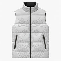Peniamina Gospel Day Niue Sleeveless Puffer Jacket Cross Dove Hiapo Pattern White LT14 Unisex White - Polynesian Pride