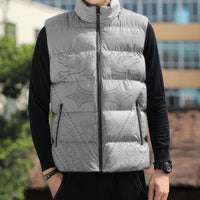 Peniamina Gospel Day Niue Sleeveless Puffer Jacket Cross Dove Hiapo Pattern White LT14 - Polynesian Pride