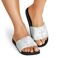 Peniamina Gospel Day Niue Slide Sandals Cross Dove Hiapo Pattern White LT14 - Polynesian Pride