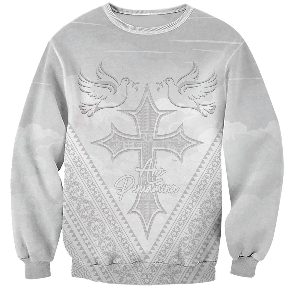 Peniamina Gospel Day Niue Sweatshirt Cross Dove Hiapo Pattern White LT14 Unisex White - Polynesian Pride