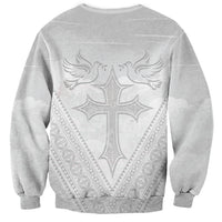 Peniamina Gospel Day Niue Sweatshirt Cross Dove Hiapo Pattern White LT14 - Polynesian Pride