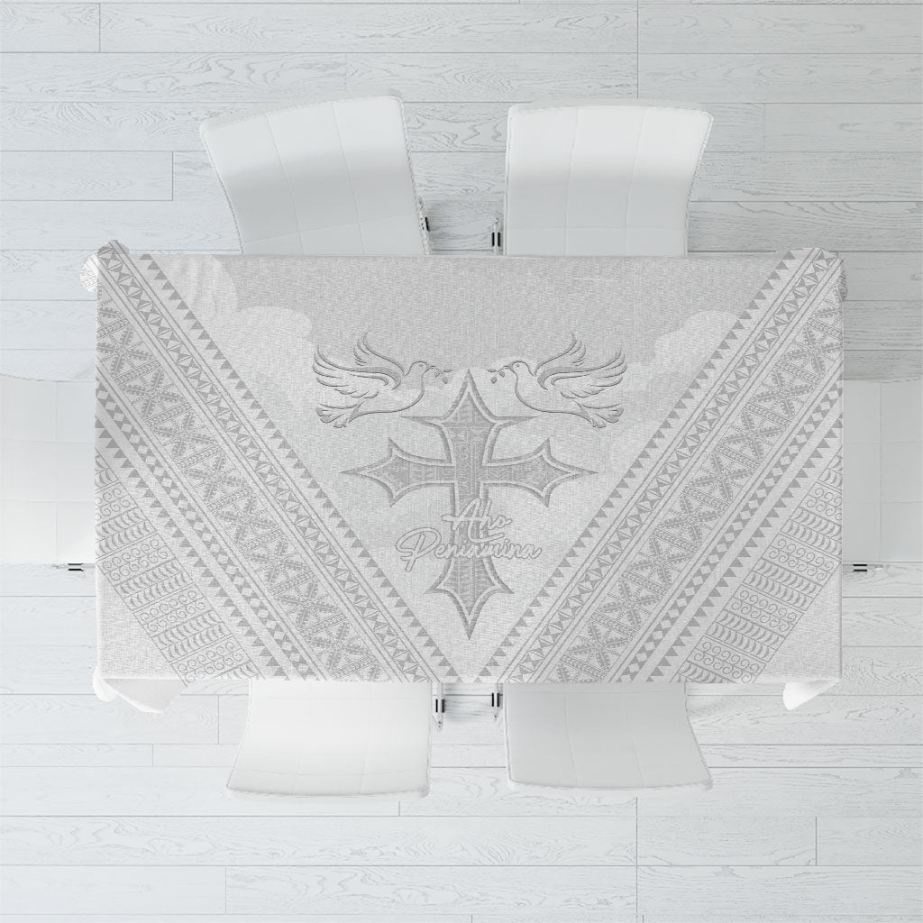 Peniamina Gospel Day Niue Tablecloth Cross Dove Hiapo Pattern White LT14 White - Polynesian Pride