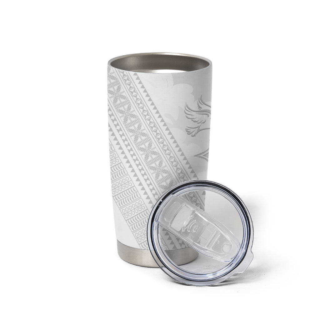 Peniamina Gospel Day Niue Tumbler Cup Cross Dove Hiapo Pattern White LT14 - Polynesian Pride