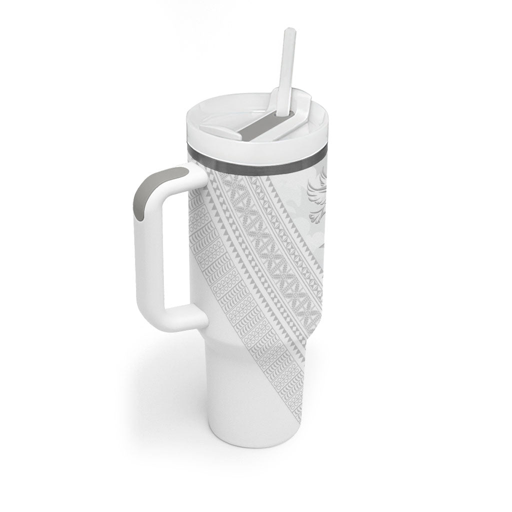 Peniamina Gospel Day Niue Tumbler With Handle Cross Dove Hiapo Pattern White LT14 - Polynesian Pride