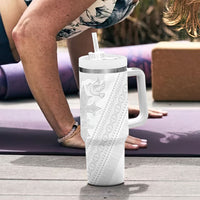 Peniamina Gospel Day Niue Tumbler With Handle Cross Dove Hiapo Pattern White LT14 - Polynesian Pride