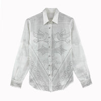 Peniamina Gospel Day Niue Women Casual Shirt Cross Dove Hiapo Pattern White LT14 - Polynesian Pride