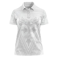 Peniamina Gospel Day Niue Women Polo Shirt Cross Dove Hiapo Pattern White LT14 Female White - Polynesian Pride