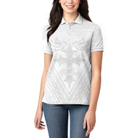 Peniamina Gospel Day Niue Women Polo Shirt Cross Dove Hiapo Pattern White LT14 - Polynesian Pride