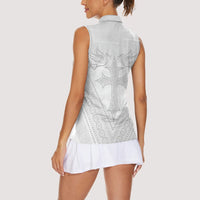 Peniamina Gospel Day Niue Women Sleeveless Polo Shirt Cross Dove Hiapo Pattern White LT14 - Polynesian Pride