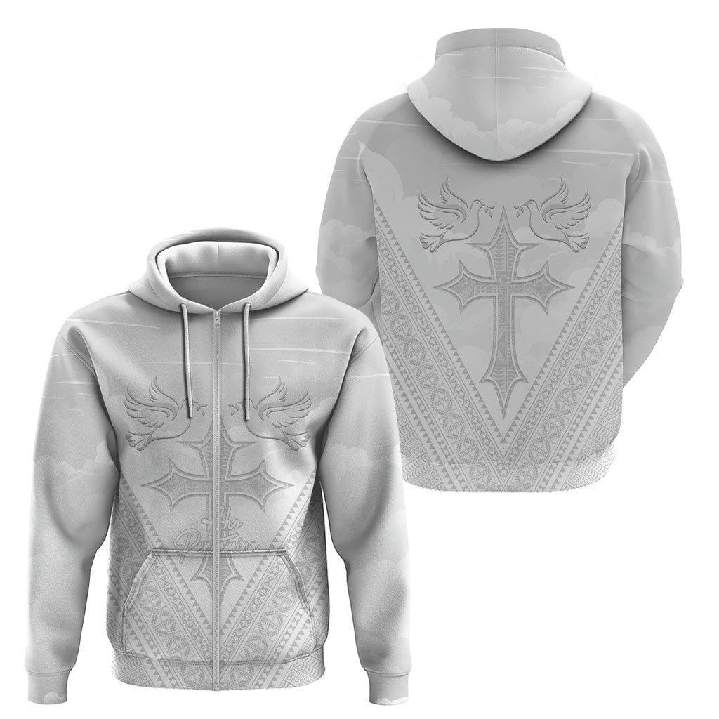 Peniamina Gospel Day Niue Zip Hoodie Cross Dove Hiapo Pattern White LT14 - Polynesian Pride