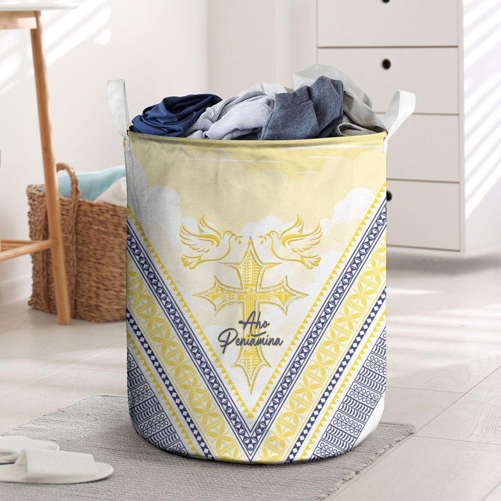 Peniamina Gospel Day Niue Laundry Basket Cross Dove Hiapo Pattern Yellow LT14 Yellow - Polynesian Pride