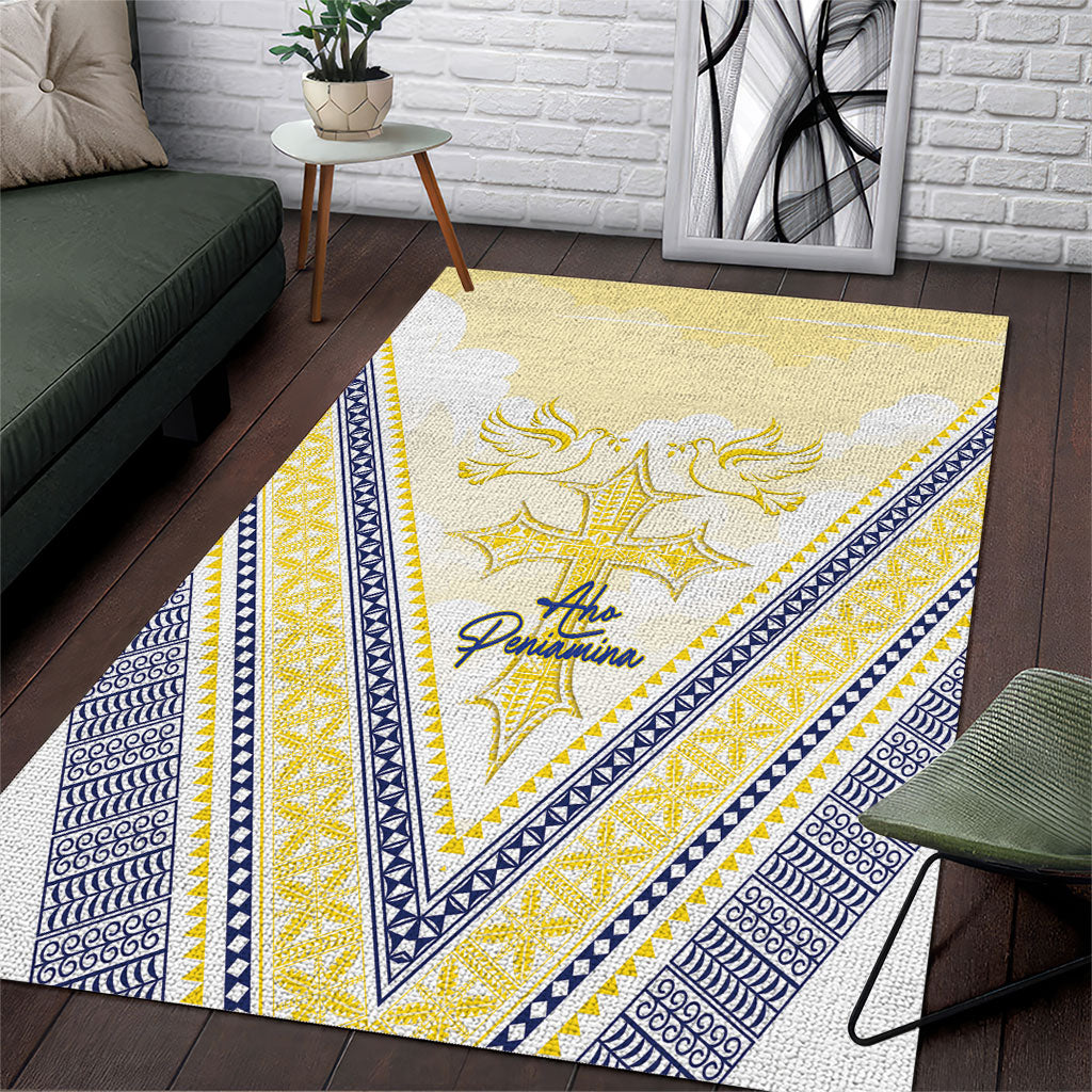 Peniamina Gospel Day Niue Area Rug Cross Dove Hiapo Pattern Yellow LT14 Yellow - Polynesian Pride