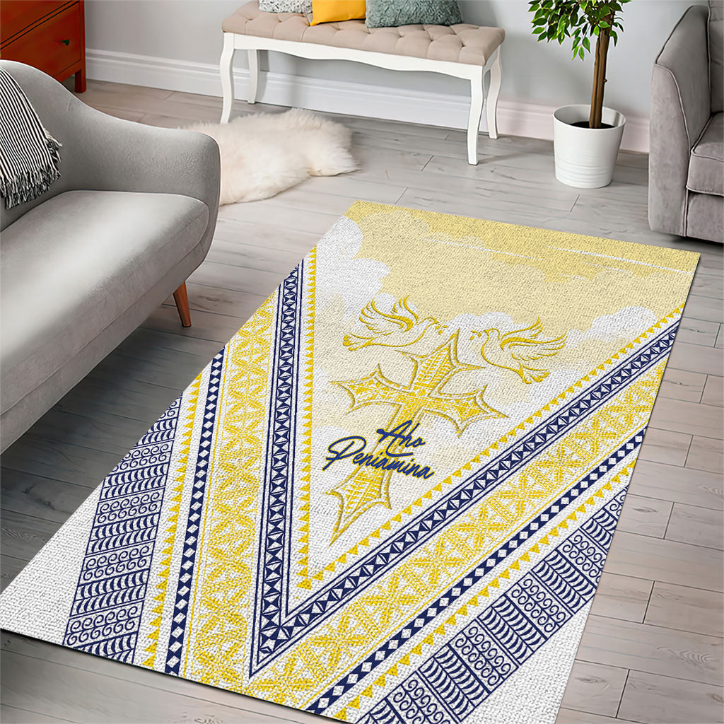 Peniamina Gospel Day Niue Area Rug Cross Dove Hiapo Pattern Yellow LT14 - Polynesian Pride