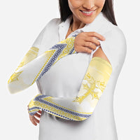 Peniamina Gospel Day Niue Arm Sleeves Cross Dove Hiapo Pattern Yellow LT14 - Polynesian Pride