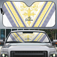 Peniamina Gospel Day Niue Auto Sun Shade Cross Dove Hiapo Pattern Yellow LT14 Yellow - Polynesian Pride