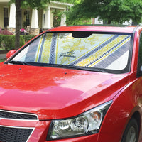 Peniamina Gospel Day Niue Auto Sun Shade Cross Dove Hiapo Pattern Yellow LT14 - Polynesian Pride