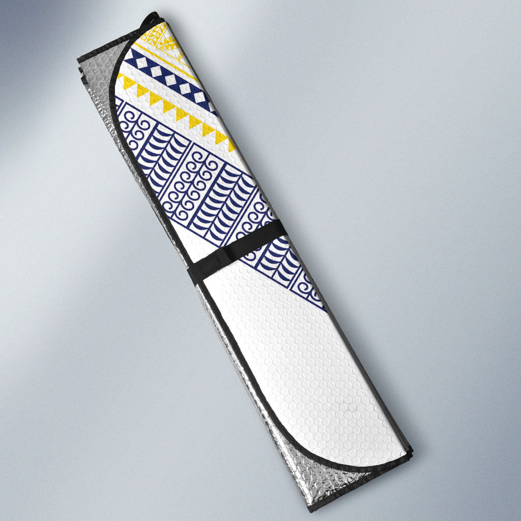Peniamina Gospel Day Niue Auto Sun Shade Cross Dove Hiapo Pattern Yellow LT14 - Polynesian Pride