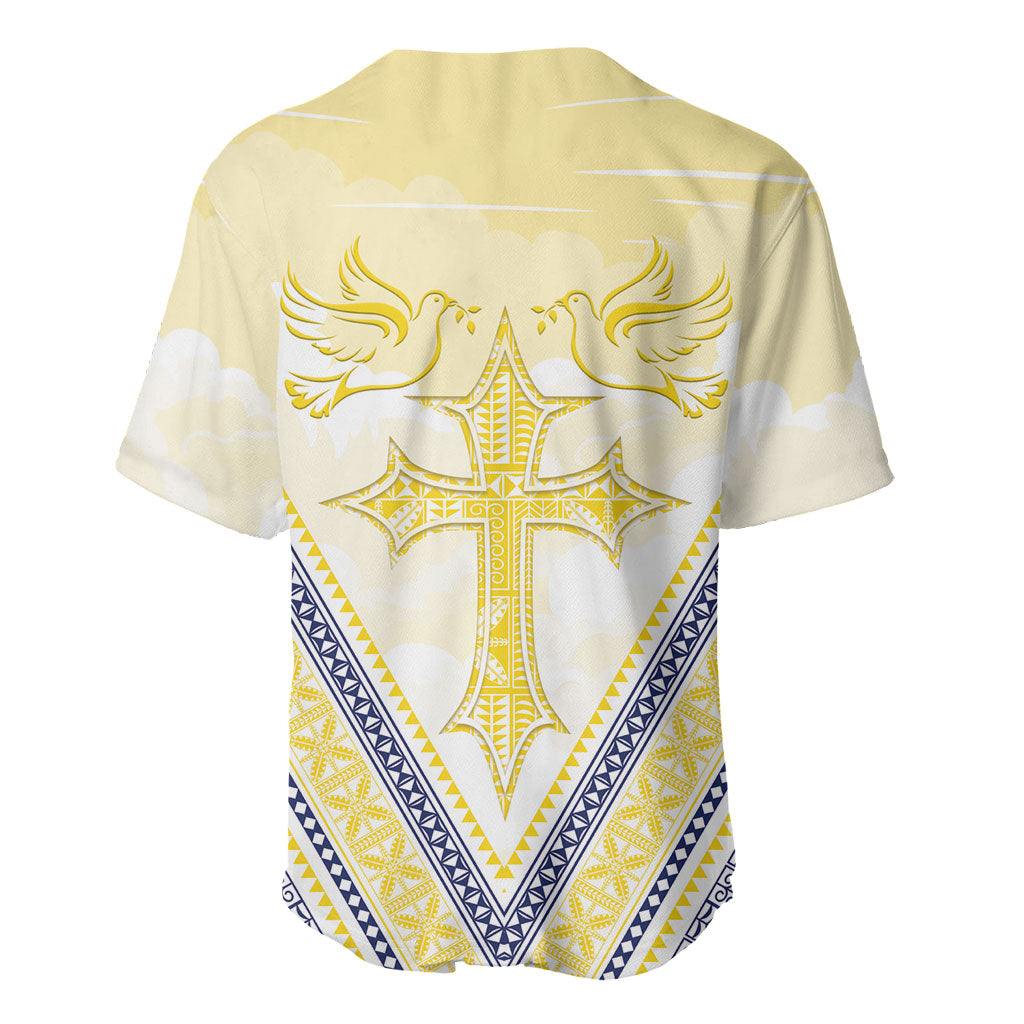 Peniamina Gospel Day Niue Baseball Jersey Cross Dove Hiapo Pattern Yellow LT14 - Polynesian Pride