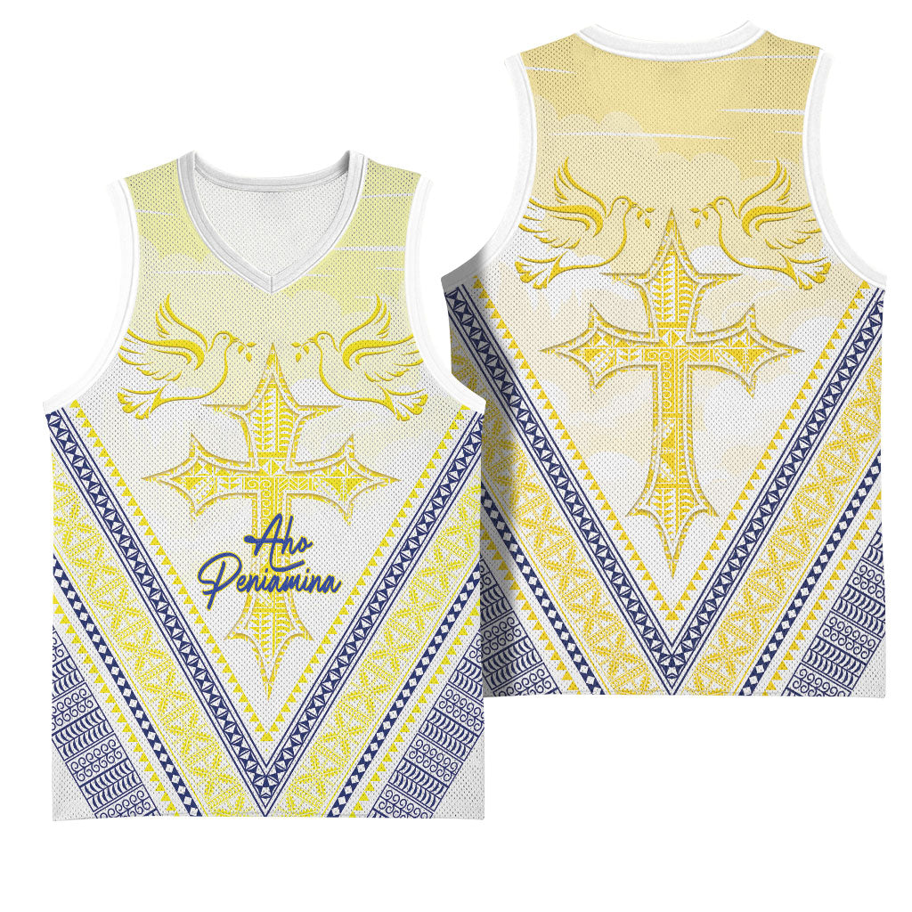 Peniamina Gospel Day Niue Basketball Jersey Cross Dove Hiapo Pattern Yellow LT14 - Polynesian Pride