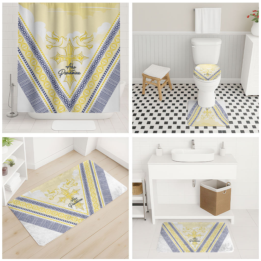 Peniamina Gospel Day Niue Bathroom Set Cross Dove Hiapo Pattern Yellow LT14 - Polynesian Pride