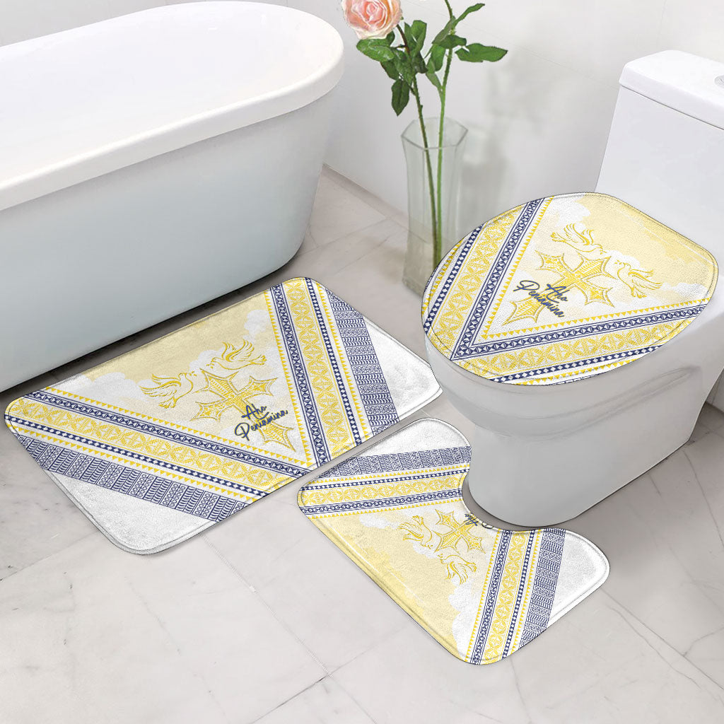 Peniamina Gospel Day Niue Bathroom Set Cross Dove Hiapo Pattern Yellow LT14 - Polynesian Pride