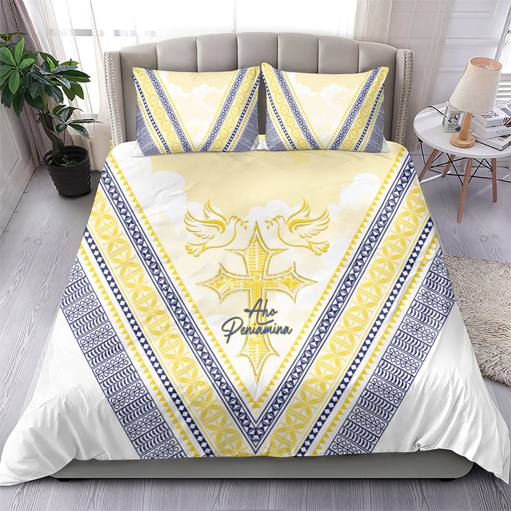 Peniamina Gospel Day Niue Bedding Set Cross Dove Hiapo Pattern Yellow LT14 - Polynesian Pride