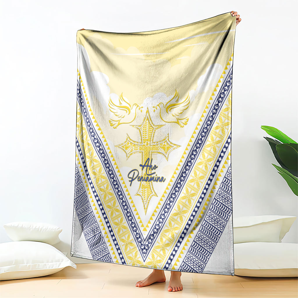 Peniamina Gospel Day Niue Blanket Cross Dove Hiapo Pattern Yellow LT14 - Polynesian Pride