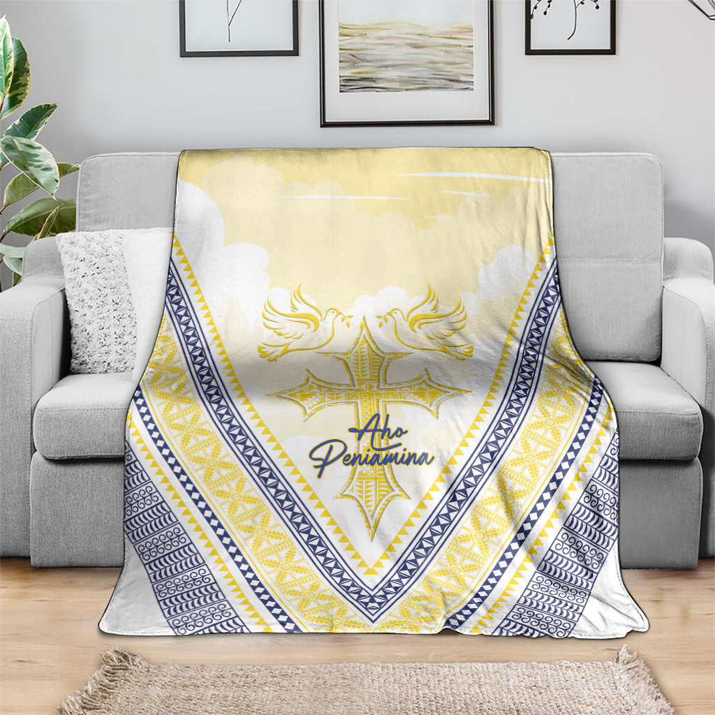 Peniamina Gospel Day Niue Blanket Cross Dove Hiapo Pattern Yellow LT14 - Polynesian Pride