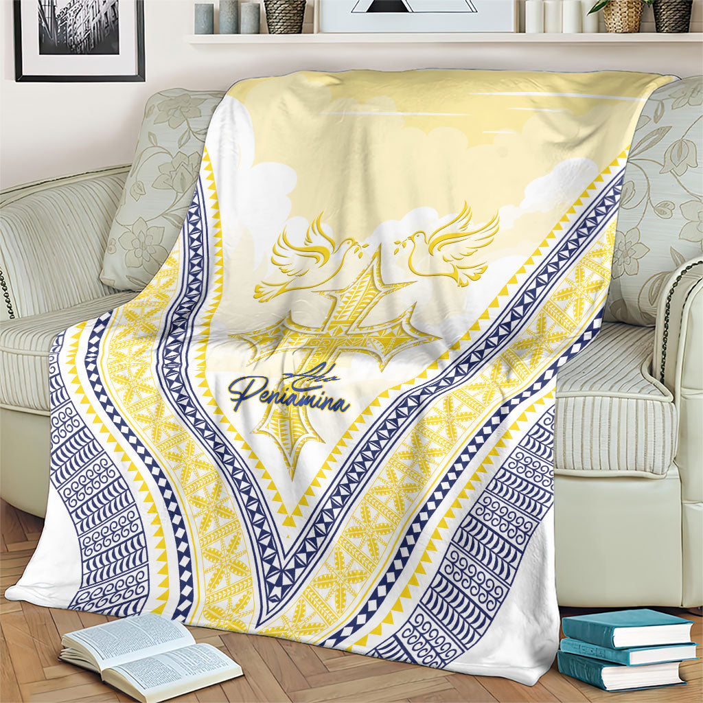 Peniamina Gospel Day Niue Blanket Cross Dove Hiapo Pattern Yellow LT14 - Polynesian Pride