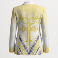Peniamina Gospel Day Niue Blazer Cross Dove Hiapo Pattern Yellow LT14 - Polynesian Pride