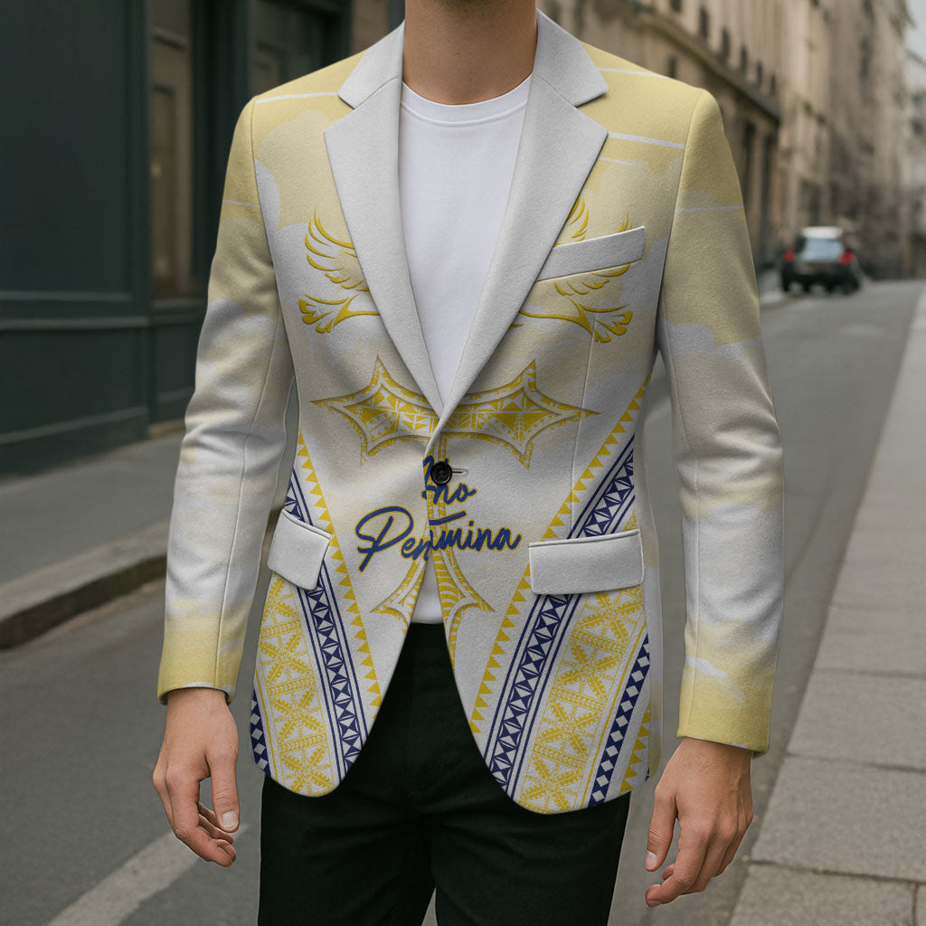 Peniamina Gospel Day Niue Blazer Cross Dove Hiapo Pattern Yellow LT14 - Polynesian Pride