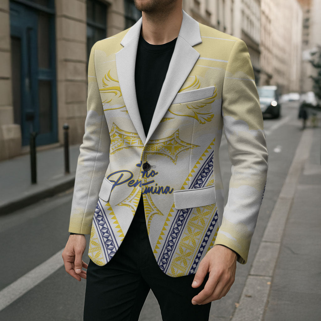 Peniamina Gospel Day Niue Blazer Cross Dove Hiapo Pattern Yellow LT14 - Polynesian Pride