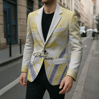 Peniamina Gospel Day Niue Blazer Cross Dove Hiapo Pattern Yellow LT14 - Polynesian Pride