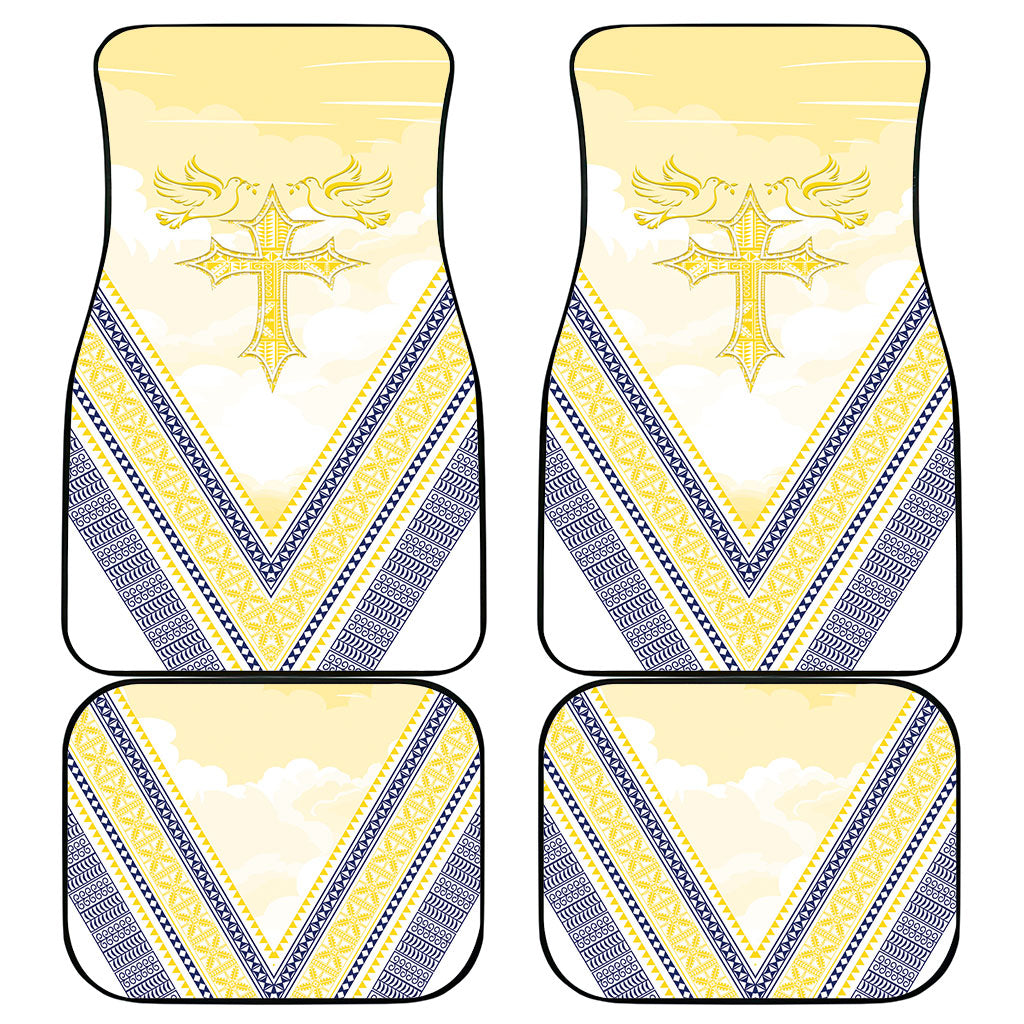 Peniamina Gospel Day Niue Car Mats Cross Dove Hiapo Pattern Yellow LT14 - Polynesian Pride