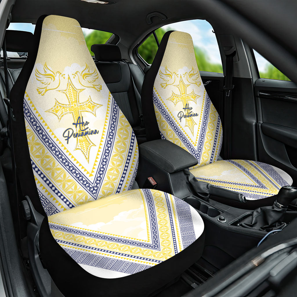 Peniamina Gospel Day Niue Car Seat Cover Cross Dove Hiapo Pattern Yellow LT14 One Size Yellow - Polynesian Pride