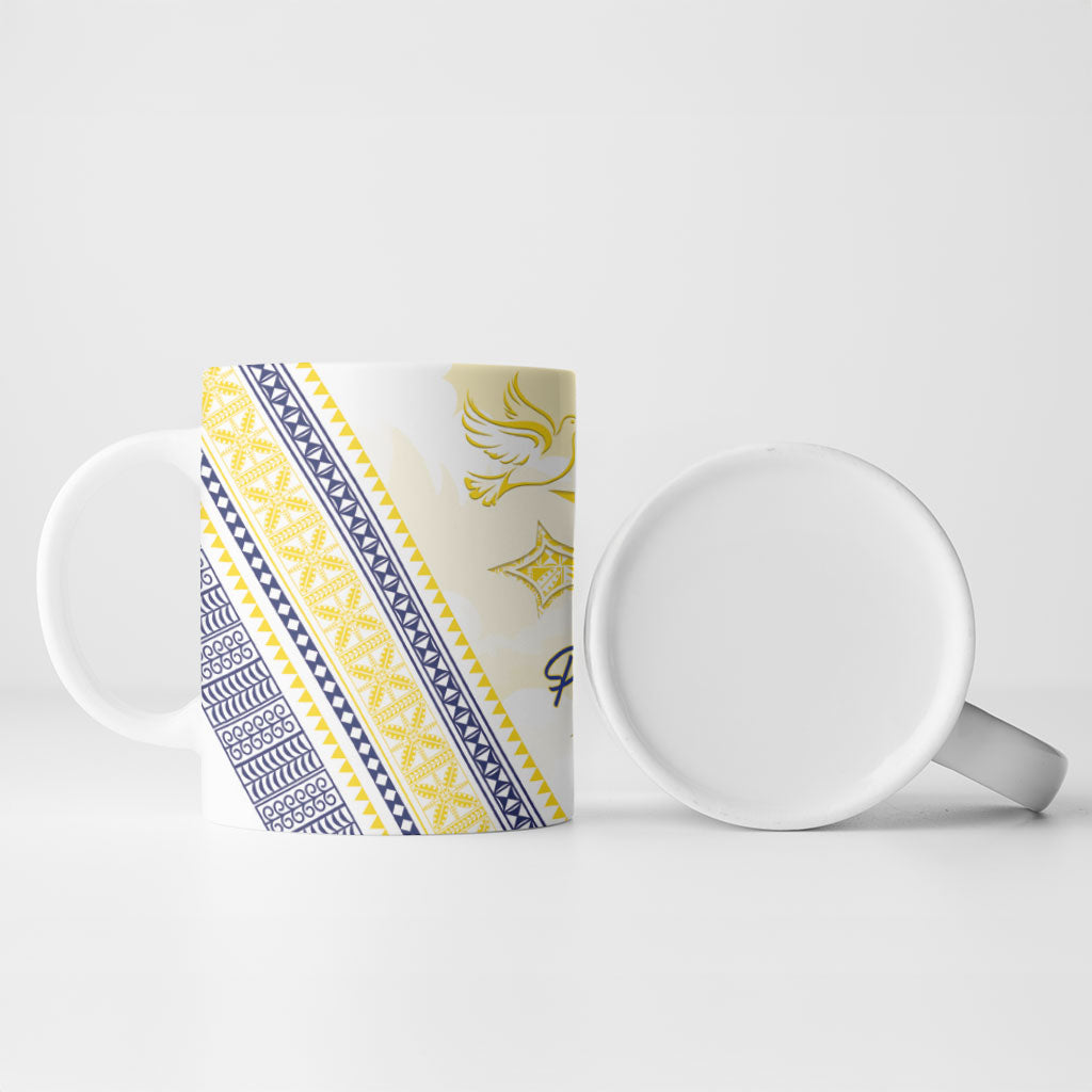 Peniamina Gospel Day Niue Ceramic Mug Cross Dove Hiapo Pattern Yellow LT14 - Polynesian Pride